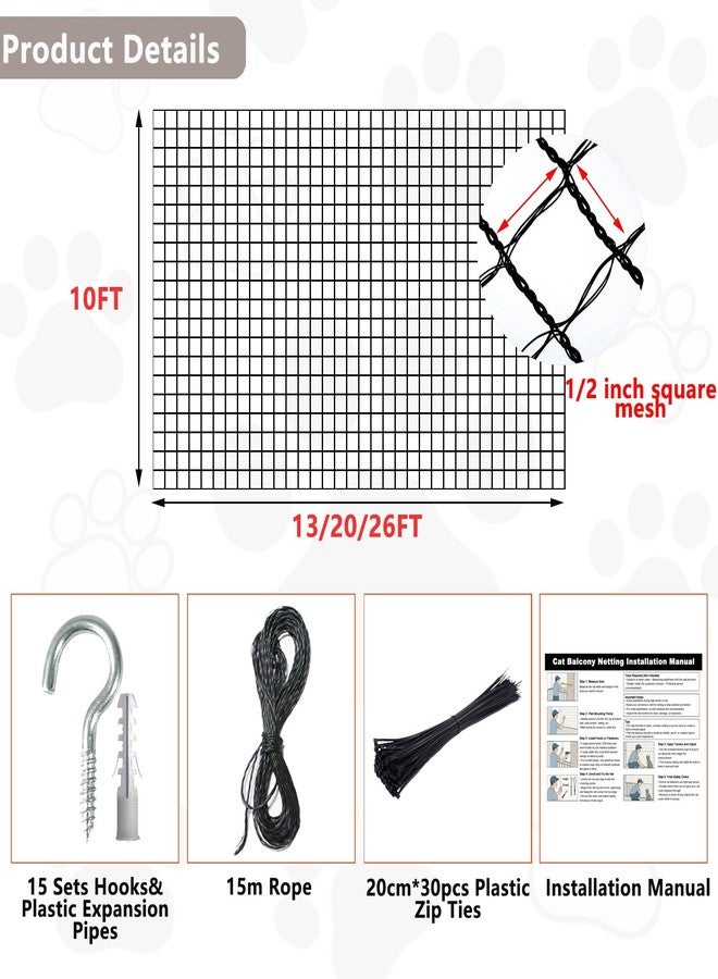 POYEE 10X13FT Cat Netting Balcony Protection Cat Barrier Balcony Safety Mesh Screen for Pets Catio for Apartment Balcony Window Stairs - Image 2