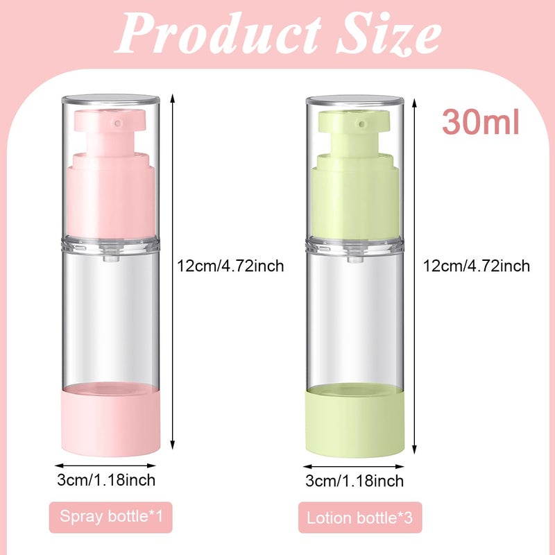 M'AYCREATE MAYCREATE® 4pcs Airless Pump Bottles 30ml Vacuum Travel Bottles for Toiletries, 3 Cream Pump Bottle & 1 Spray Bottle Combo, 4 in 1 Refill Travel Dispenser Bottle Kit for Lotion Shampoo Foundation - Image 2