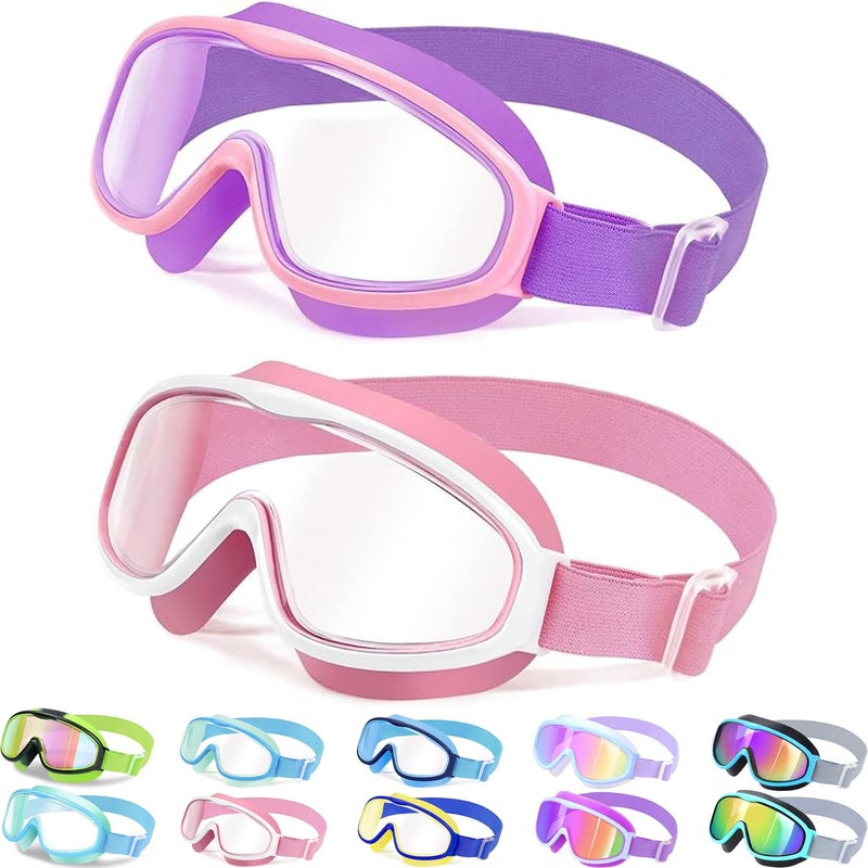 Vvinca Kids Goggles with Comfort Fabric Strap, Kids Swim Goggles Wide View Anti-Fog/UV No Leaking Swimming Goggles for 3-14 - Image 1