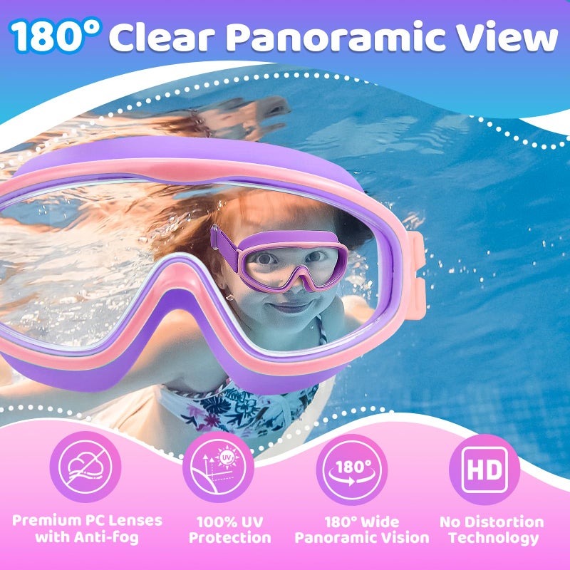 Vvinca Kids Goggles with Comfort Fabric Strap, Kids Swim Goggles Wide View Anti-Fog/UV No Leaking Swimming Goggles for 3-14 - Image 5
