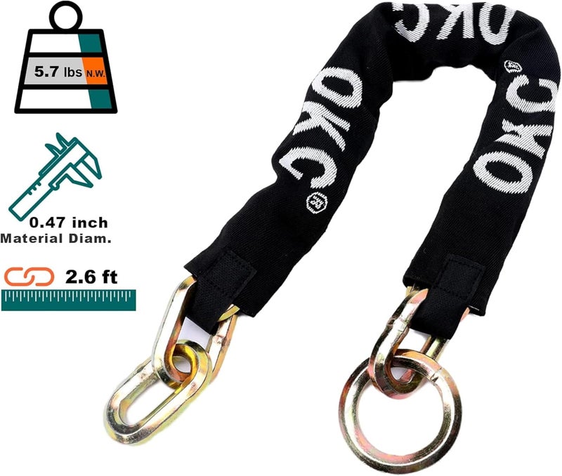 OKG Maximum Heavy Duty Security Chain 2.6 ft x 1/2 in Thick, Hardened Alloy Steel Lock Chain, Cut Proof Chain Ideal for Motorcycles, E-Cargo Bike, and Garage Security, Ultra Protection (No Lock) - Image 2