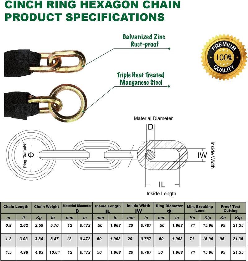 OKG Maximum Heavy Duty Security Chain 2.6 ft x 1/2 in Thick, Hardened Alloy Steel Lock Chain, Cut Proof Chain Ideal for Motorcycles, E-Cargo Bike, and Garage Security, Ultra Protection (No Lock) - Image 3