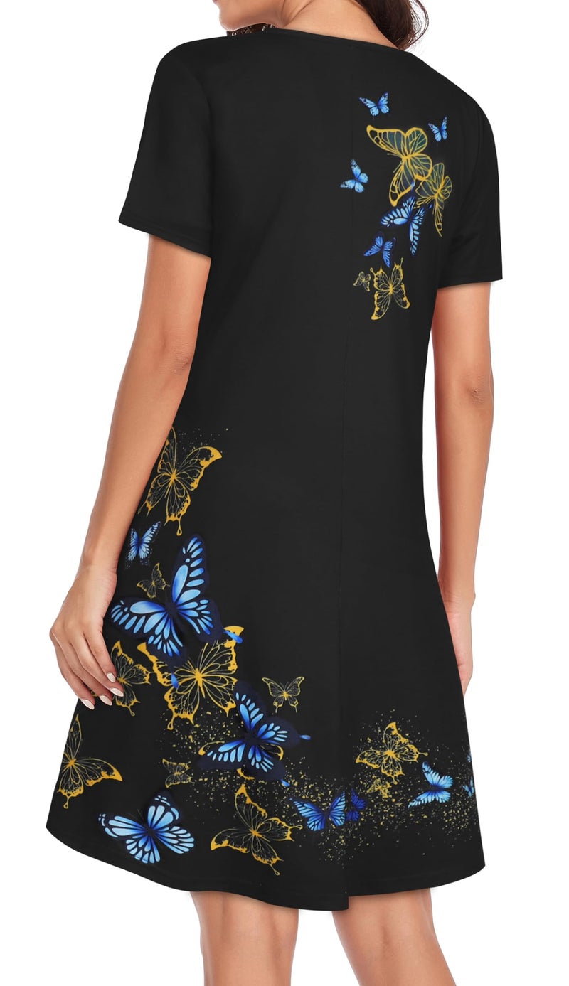 elescat Sundresses for Women Summer Casual Short Sleeve Swing Pockets Loose Fit Flowy T Shirt Dress (Black Butterflies, L) - Image 5