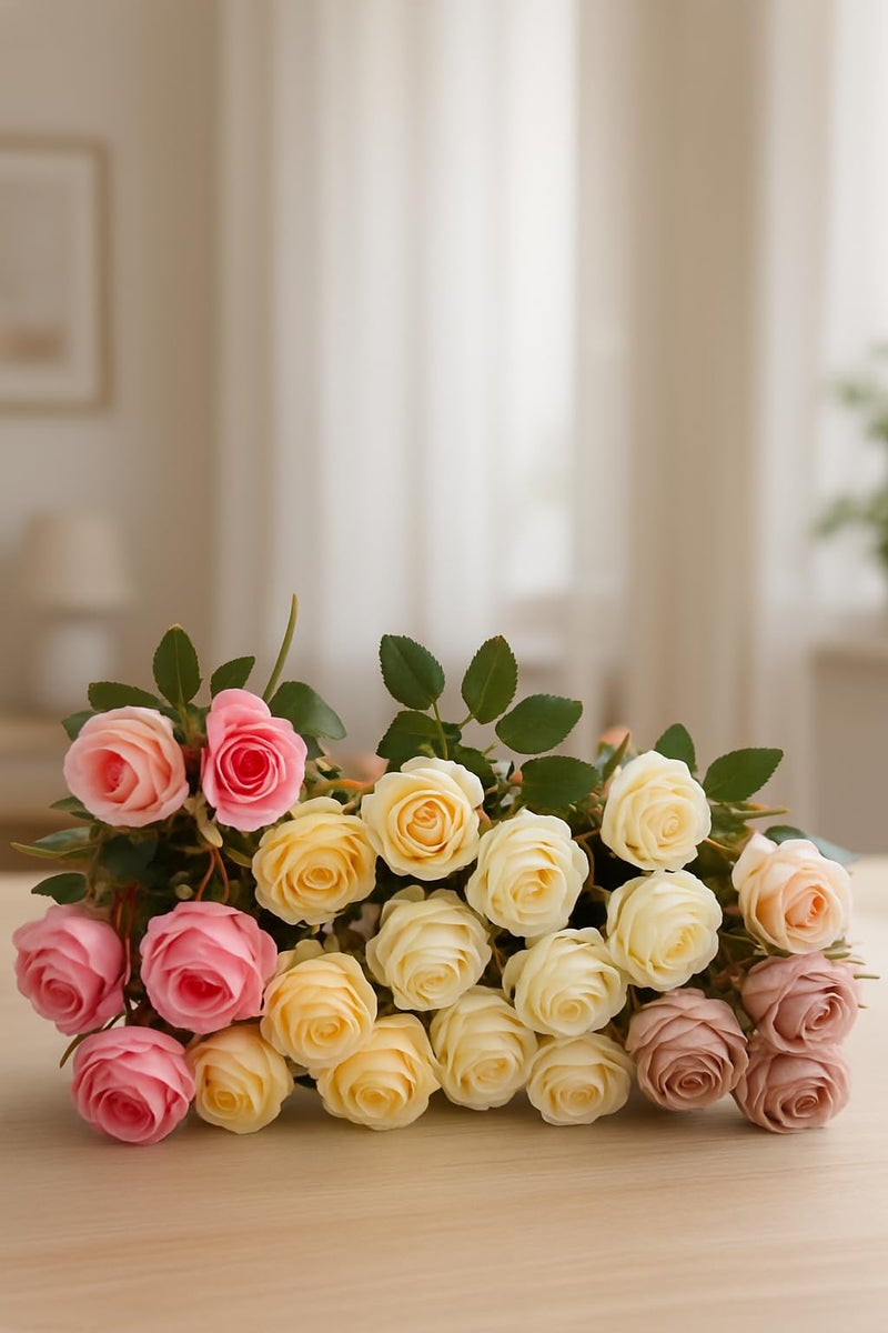 ARTSY® Artificial Flowers Bunch for Decoration Rose Flowers, Ideal for vase, Home, Office Decor, Gifts, Craft, Artificial Plants, Without vase, Assorted, Combo, 4 Pieces, 35 cm Height,Fabric - Image 2