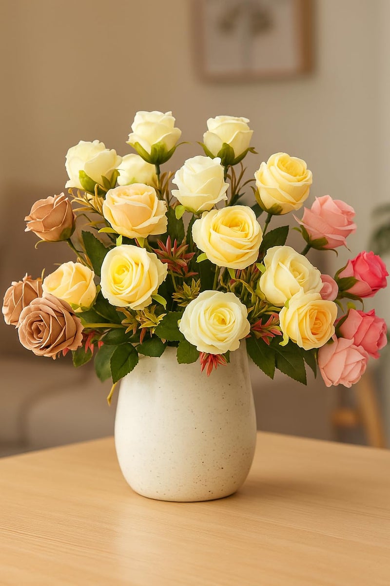 ARTSY® Artificial Flowers Bunch for Decoration Rose Flowers, Ideal for vase, Home, Office Decor, Gifts, Craft, Artificial Plants, Without vase, Assorted, Combo, 4 Pieces, 35 cm Height,Fabric - Image 1