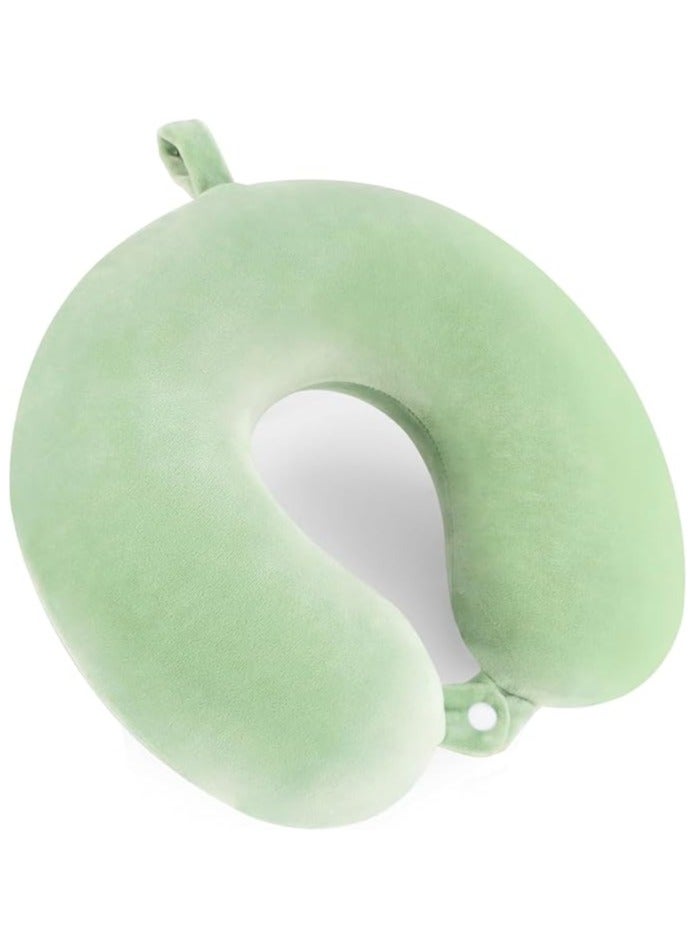 MIRFA Velvet and Memory Foam Neck Support Travel Pillow For Adults (Light Green)  - Image 1