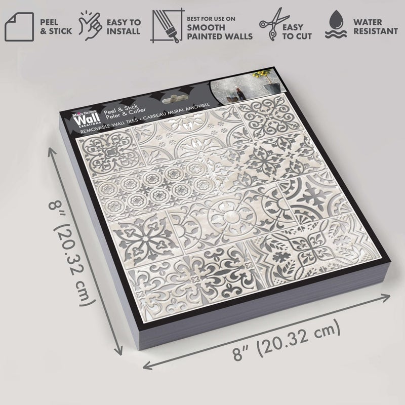 Main Street 24-Pack of 8 x8 Peel and Stick Backsplash Wallpaper Tiles White and Silver Stone Mosaic Removable Self Adhesive Wall Tile for Kitchen, Renter-Friendly for Your Home and DIY Projects - Image 2