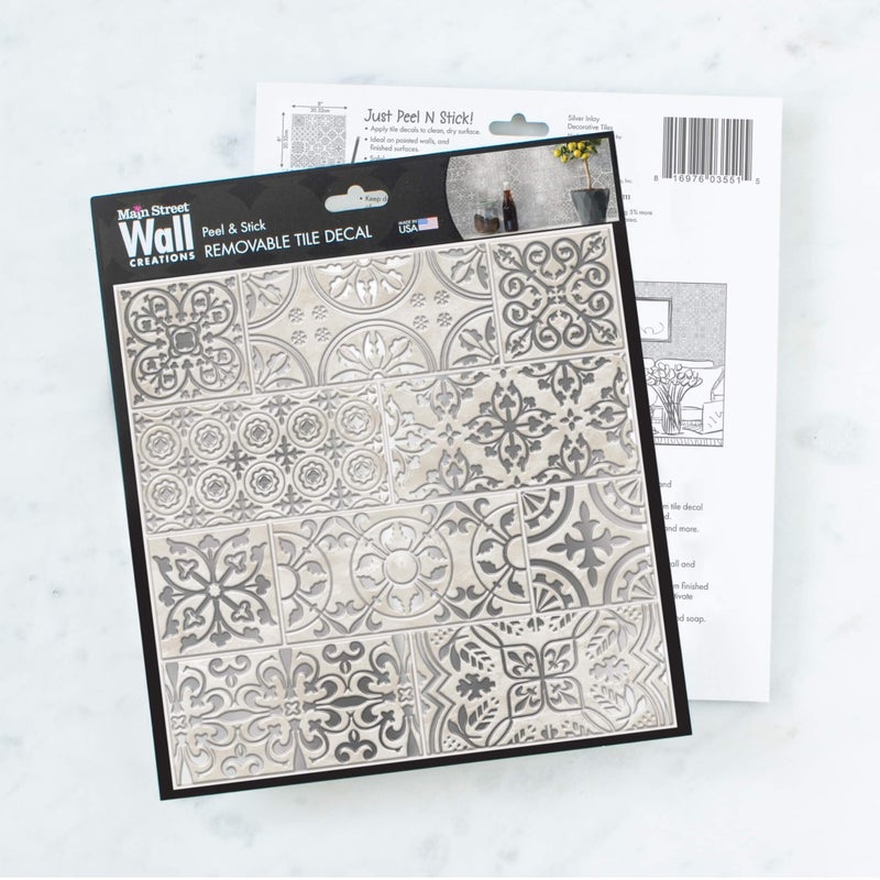Main Street 24-Pack of 8 x8 Peel and Stick Backsplash Wallpaper Tiles White and Silver Stone Mosaic Removable Self Adhesive Wall Tile for Kitchen, Renter-Friendly for Your Home and DIY Projects - Image 4