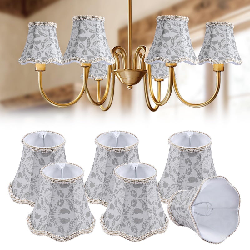 Fuloon Chandelier Lamp Shades, Clip on Small Sconce Lampshades, Suit for Candelabra Bulbs in Modern/European/French Country/Farmhouse Decoration, 3.14x5.51x4.72 in(6 Pack, Branch Bird) - Image 1