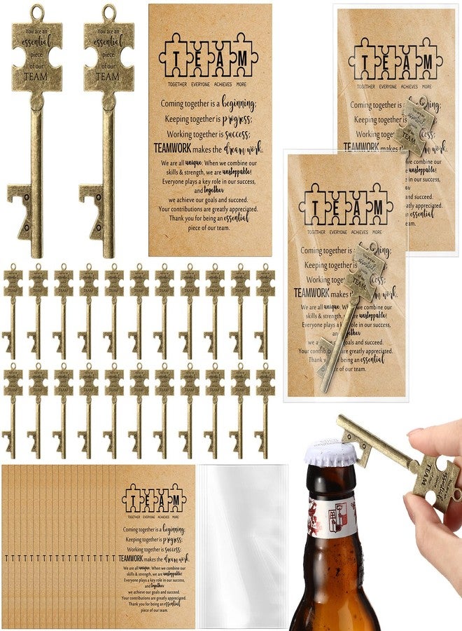 Vesici 24 Sets Team Gifts Employees Coworker Appreciation Puzzle Piece Thank You Gifts Bulk for Employee Coworker Puzzle Shaped Bottle Openers Inspirational Card (Bronze Color) - Image 1