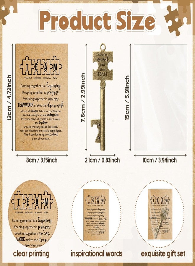 Vesici 24 Sets Team Gifts Employees Coworker Appreciation Puzzle Piece Thank You Gifts Bulk for Employee Coworker Puzzle Shaped Bottle Openers Inspirational Card (Bronze Color) - Image 2