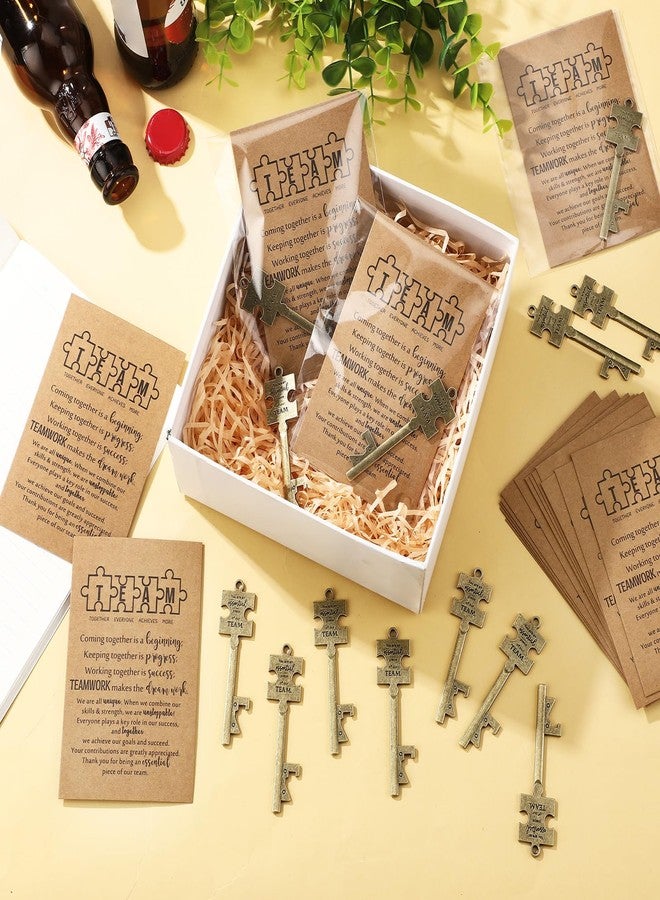 Vesici 24 Sets Team Gifts Employees Coworker Appreciation Puzzle Piece Thank You Gifts Bulk for Employee Coworker Puzzle Shaped Bottle Openers Inspirational Card (Bronze Color) - Image 3