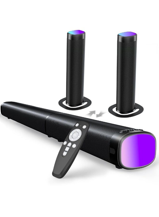 100W RGB Gaming Sound Bar with Dynamic Bass - 3 Color Light Modes, Bluetooth 5.3, Detachable 2-in-1 Design, for PC/TV/Projector (ARC/Opt/AUX)