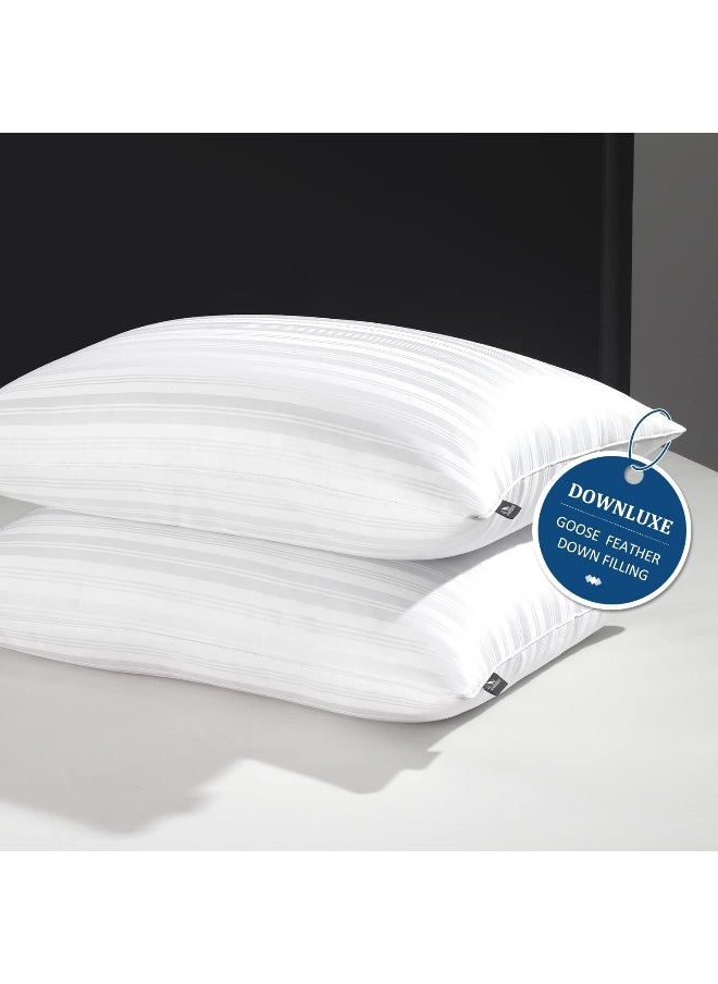downluxe downluxe Goose Feather Down Pillow - Set of 2 Bed Pillows for Sleeping with Rayon Derived from Bamboo Shell, Queen Size (20x28)  - Image 1