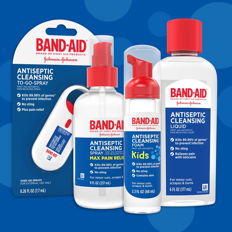 Band-Aid سائل تنظيف مضاد للجراثيم من علامة باندايد، غسول مضاد للجراثيم للإسعافات الأولية يخفف الألم ويقتل الجراثيم، مع مضاد الجراثيم بنزالكونيوم كل و مسكن موضعي ليدوكائين هيدروكلوريد، 6 أونصة سائلة - Image 4