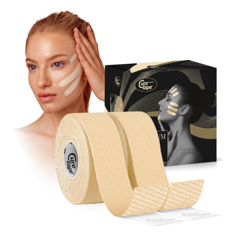 CureTape Beauty Kinesiology Tape | Anti-Wrinkle Face Tape | Face Lift Tape for Toning, Firming & Tightening The Skin | Kinesiology Tape for Face | Soft on The Skin (1'' X 16', 2 Pack) - Image 1