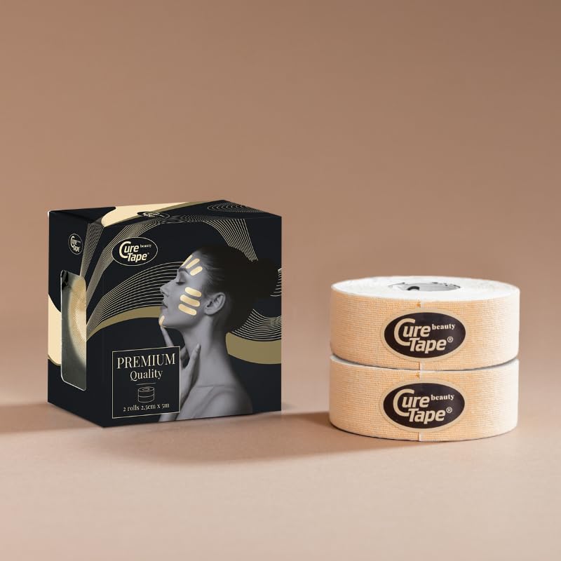 CureTape Beauty Kinesiology Tape | Anti-Wrinkle Face Tape | Face Lift Tape for Toning, Firming & Tightening The Skin | Kinesiology Tape for Face | Soft on The Skin (1'' X 16', 2 Pack) - Image 2