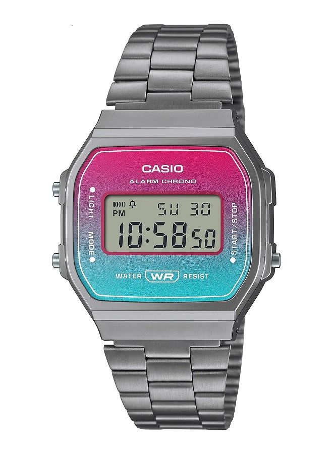 كاسيو ساعة كاسيو للنساء - رقمية مربعة - رقمية متعددة الالوان - سوار من الستانلس ستيل A168WERB-2ADF - Image 1