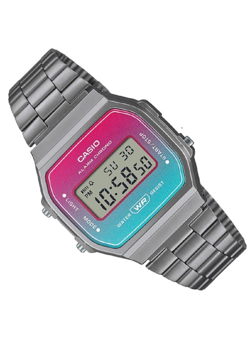 كاسيو ساعة كاسيو للنساء - رقمية مربعة - رقمية متعددة الالوان - سوار من الستانلس ستيل A168WERB-2ADF - Image 3