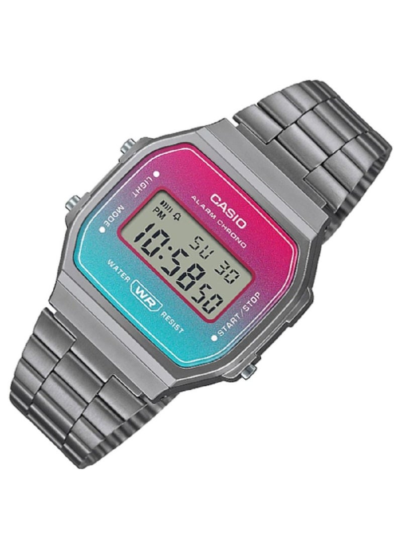 كاسيو ساعة كاسيو للنساء - رقمية مربعة - رقمية متعددة الالوان - سوار من الستانلس ستيل A168WERB-2ADF - Image 2