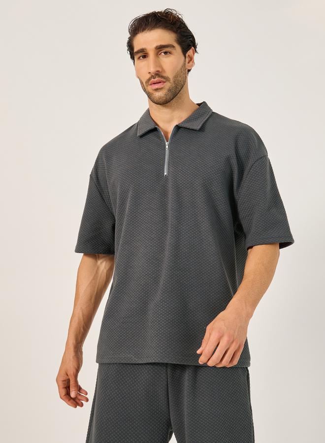 Styli Styli Textured Relaxed Fit Polo T-Shirt and Shorts Co-Ords  - Image 2