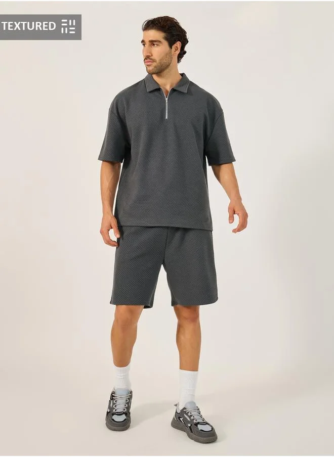 ستايلي Styli Textured Relaxed Fit Polo T-Shirt and Shorts Co-Ords