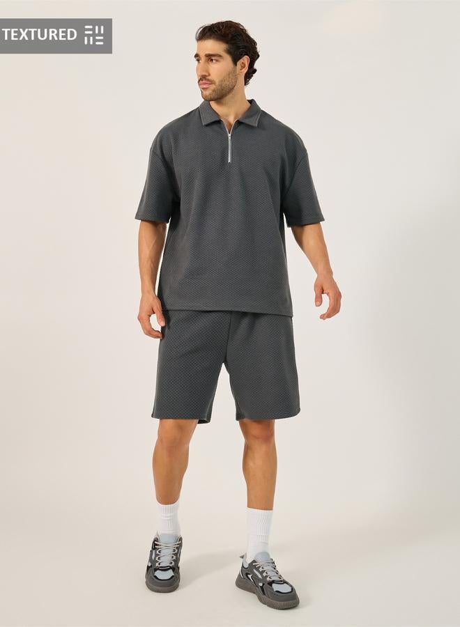 Styli Styli Textured Relaxed Fit Polo T-Shirt and Shorts Co-Ords  - Image 1