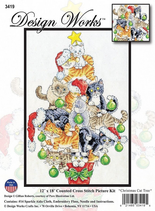 Design Works Christmas Cat Tree Counted Cross Stitch Kit, 12" x 12", Multicolored - Image 2