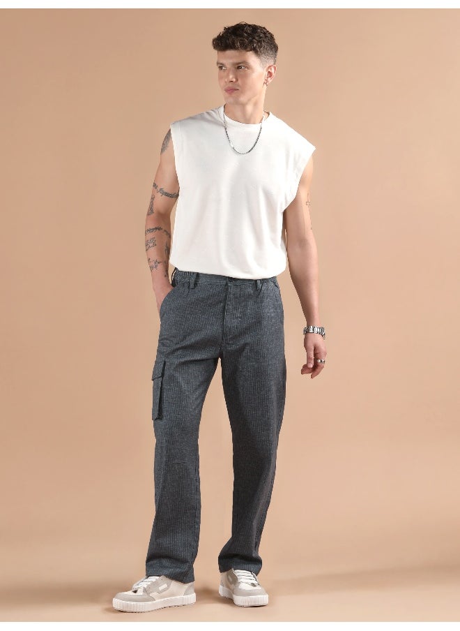 Beyoung Dark Grey Striped Side Elasticated Cargo Trousers  - Image 5