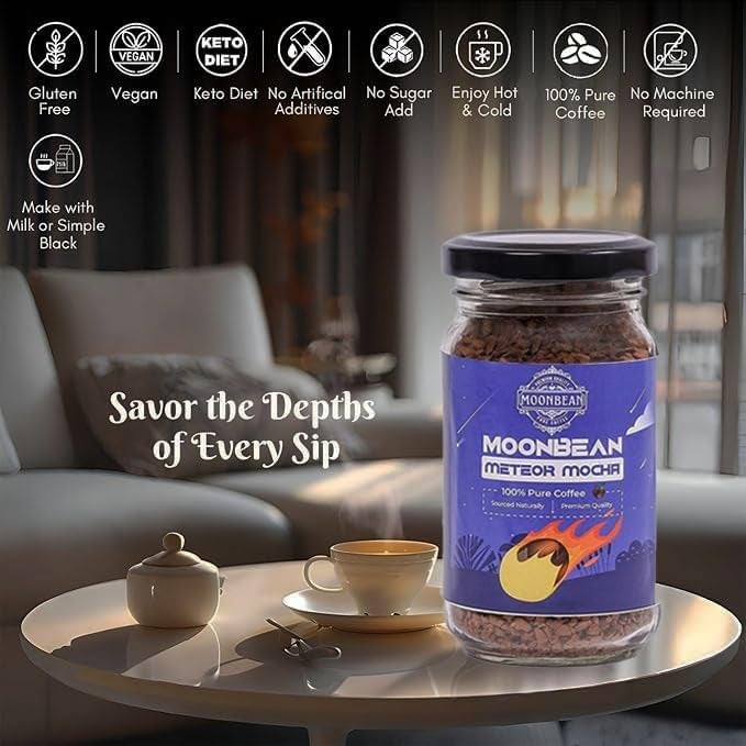 MOONBEAN Mocha Flavored Instant Coffee 50g | 100% Pure Arabica Freeze-Dried Coffee | Rich & Decadent Mocha Taste | No Added Sugar | Premium Instant Coffee Granules - Image 4
