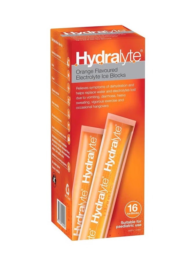 Hydralyte Electrolyte Ice Blocks For Dehydration  62.5ml, Orange Flavor, Pack of 16's - Image 1