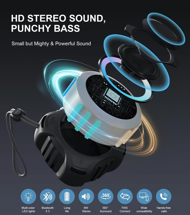 comiso Waterproof Speaker with Robust Bass, Shower Speaker with Dynamic Light, TWS Mode, Loud HD Sound, IP67 Waterproof, 2000mAh, Portable Wireless Speakers for Home, Outdoor/Kayak, Gift for Unisex. - Image 2
