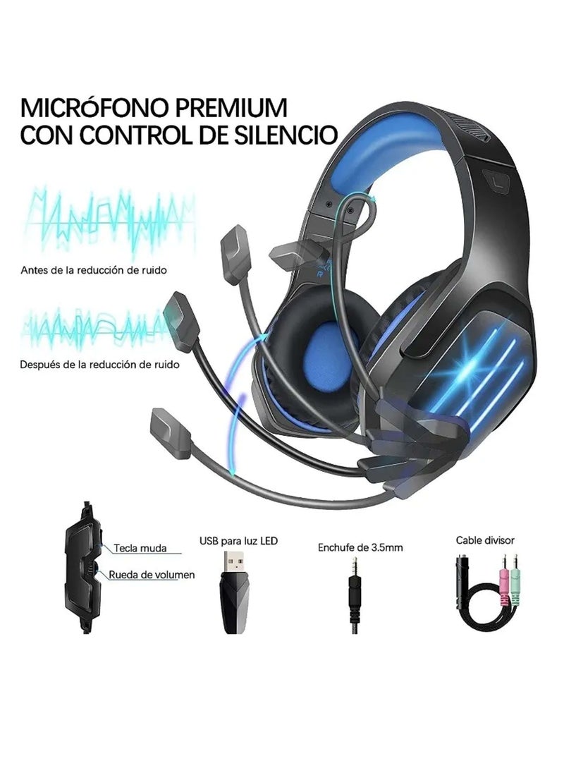 Generic - PC Gaming Headphones with Microphone and LED light , USB cable for Xbox 360 / PS3 / PS4 / PC Computer Laptop/Mobile Phones , Noise Cancelling Microphone - Gaming Quality - Image 1