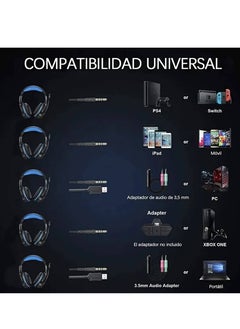 Generic PC Gaming Headphones with Microphone and LED light , USB cable for Xbox 360 / PS3 / PS4 / PC Computer Laptop/Mobile Phones , Noise Cancelling Microphone - Gaming Quality  - Image 5