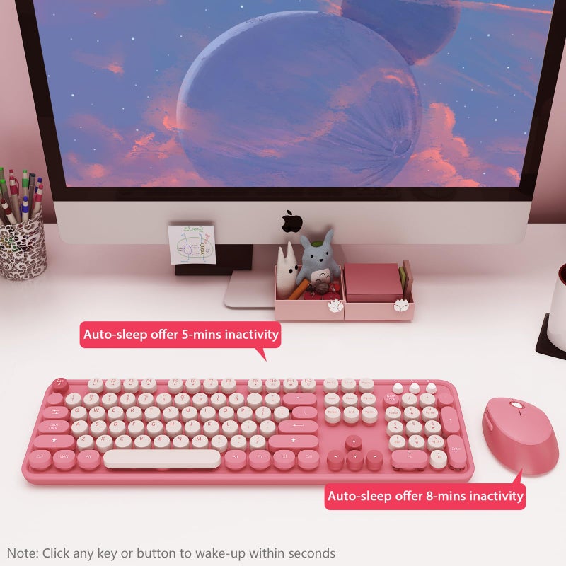 Kootop Wireless Keyboard,KOOTOP Cute Colorful 104 Keys Typewriter Retro Round Keycaps Keyboard for PC Laptop,Desktop,Windows, Home and Office Keyboards(Pink) - Image 3