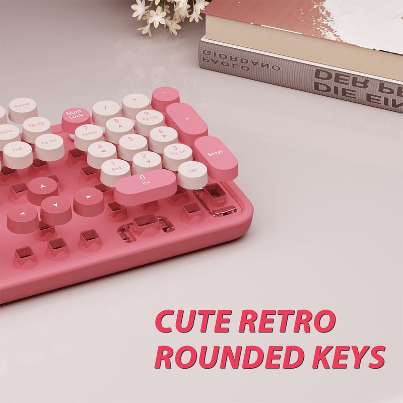 Kootop Wireless Keyboard,KOOTOP Cute Colorful 104 Keys Typewriter Retro Round Keycaps Keyboard for PC Laptop,Desktop,Windows, Home and Office Keyboards(Pink) - Image 4