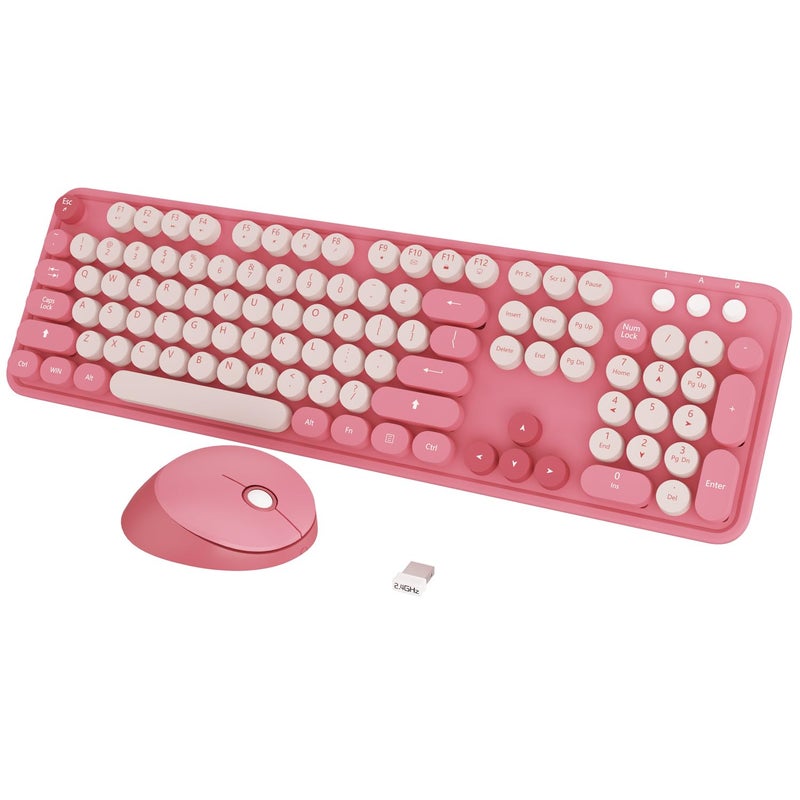 Kootop Wireless Keyboard,KOOTOP Cute Colorful 104 Keys Typewriter Retro Round Keycaps Keyboard for PC Laptop,Desktop,Windows, Home and Office Keyboards(Pink) - Image 1