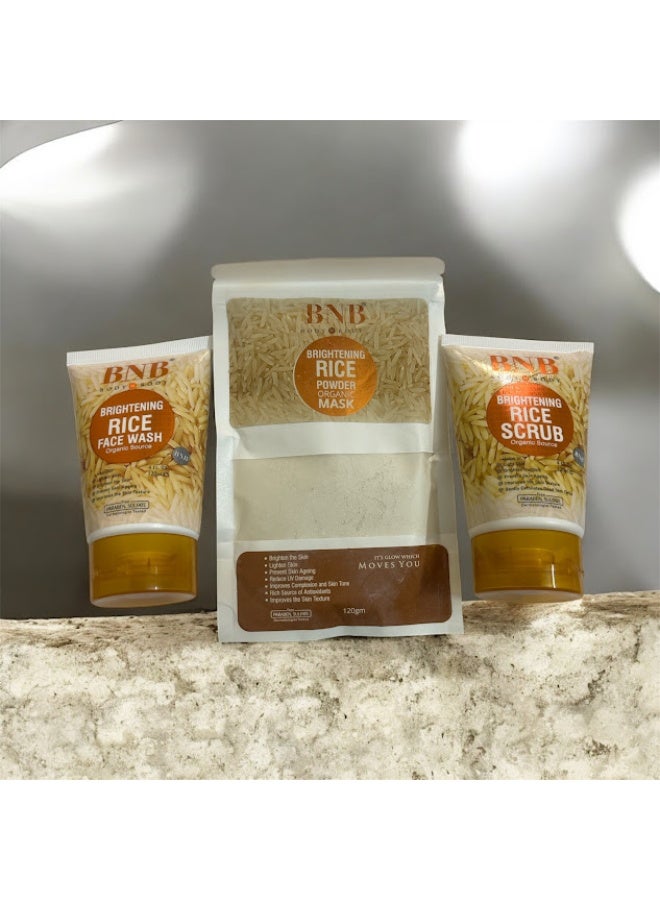 بي ان بي مجموعة بي إن بي رايس لتفتيح البشرة وإشراقها، غسول ومقشر وقناع للوجه 3 في 1 - Image 1