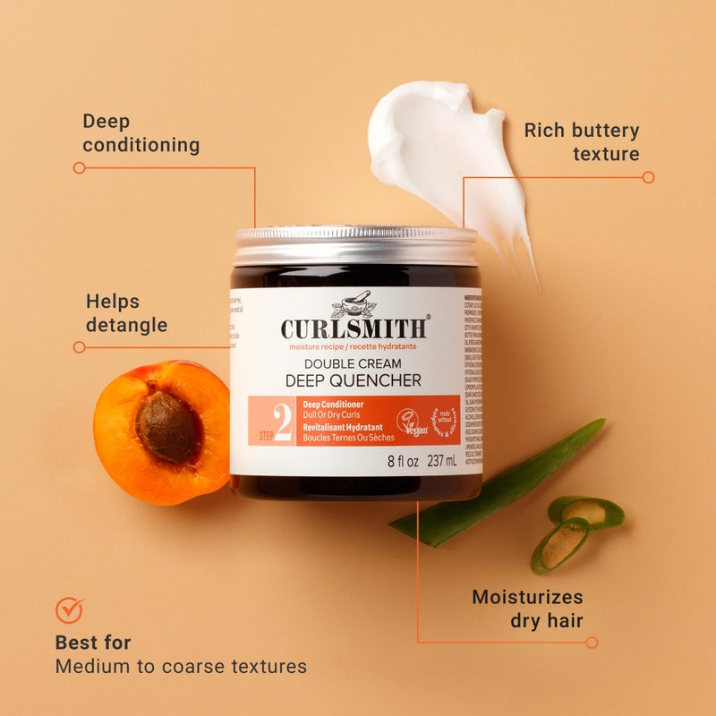 CURLSMITH كيرلسميث - كريم مزدوج مرطب عميق - بلسم مرطب نباتي للشعر الجاف جداً، المموج، المجعد أو الحلزوني (8 أونصات / 227 جرام) - Image 2