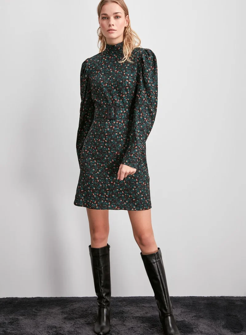 trendyol High Neck Printed Dress