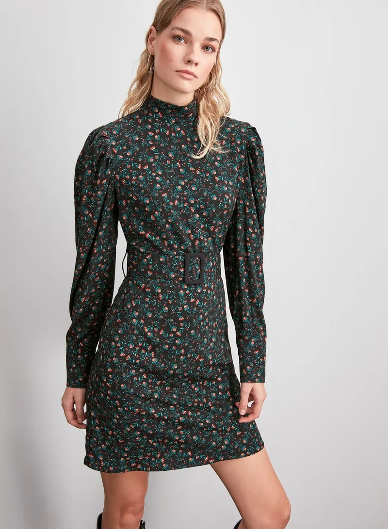 trendyol High Neck Printed Dress