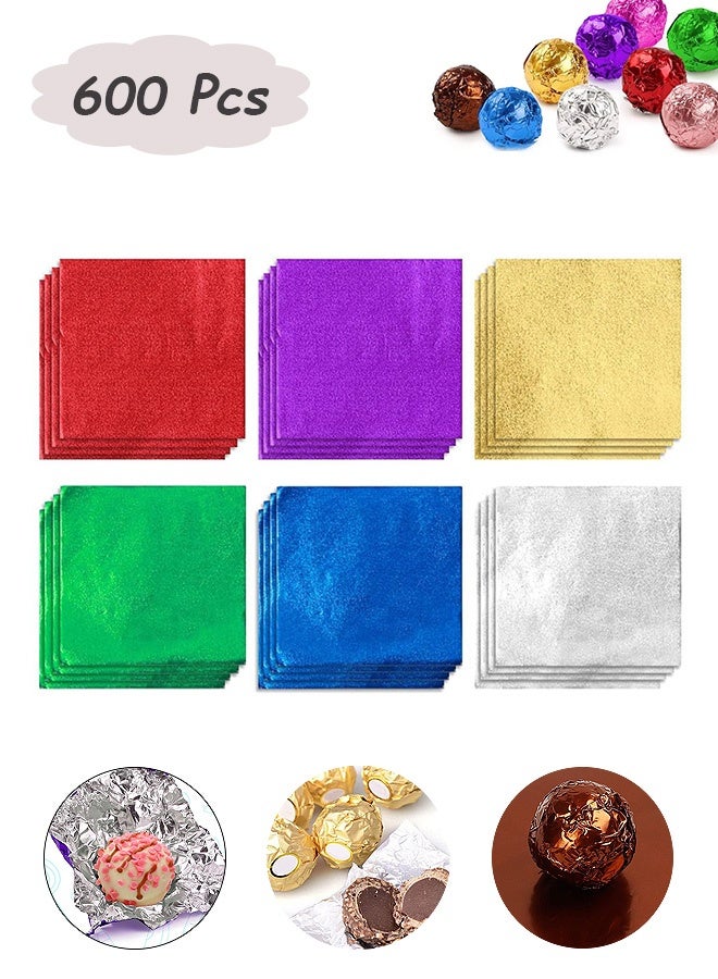 Quantum 600 Pieces Chocolate Aluminum Foil Wrappers Food Grade Foil Wrapping Paper Candy Tin Foil Wrappers for Candy Chocolate DIY Gift Packaging (Gold/Red/Silver/Green/Blue/Purple) - Image 1