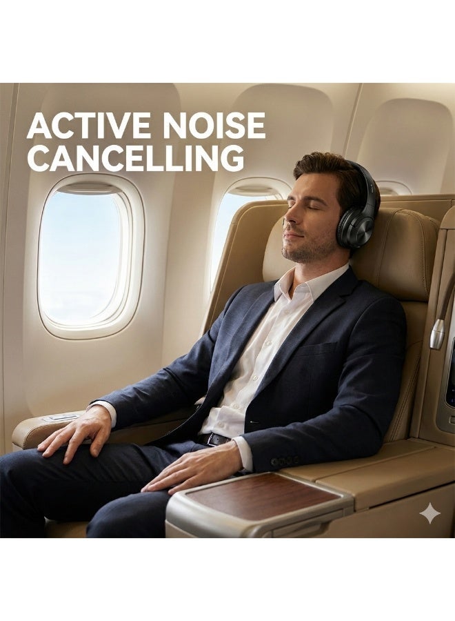 VFAN Wireless Over-Ear Headphones with Active Noise Cancelling (ANC), 70H Playtime, Bluetooth 5.3, Deep Bass & Soft Earpads - Black - Image 2