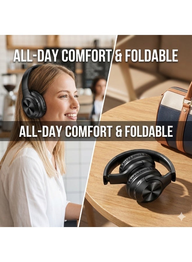 VFAN Wireless Over-Ear Headphones with Active Noise Cancelling (ANC), 70H Playtime, Bluetooth 5.3, Deep Bass & Soft Earpads - Black - Image 5