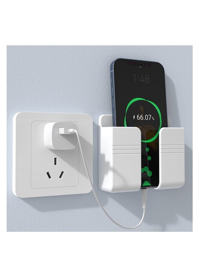 صندوق شحن للهاتف المحمول مثبت على الحائط 8 قطع خالٍ من الثقوب ، رف وضع لاصق بجانب السرير ، صندوق تخزين الملحقات ، دعامة للتعليق على الحائط (أبيض) - Image 4