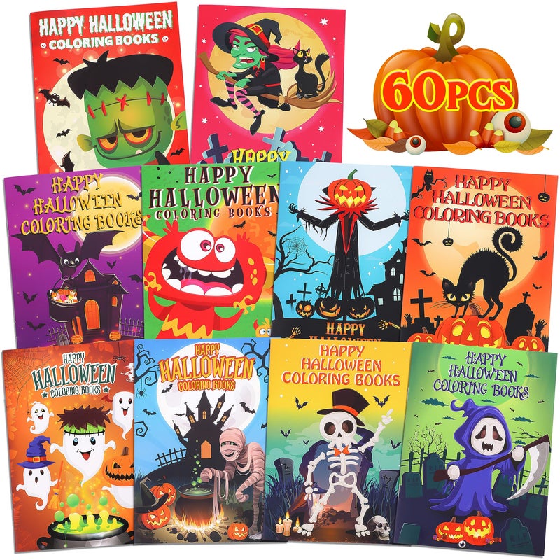 Geefuun 60PCS Halloween Coloring Books Bulk for Kids Hallowmas Trick or Treat Goodie Bags Fillers Stuffer Gifts Party Favors Supplies