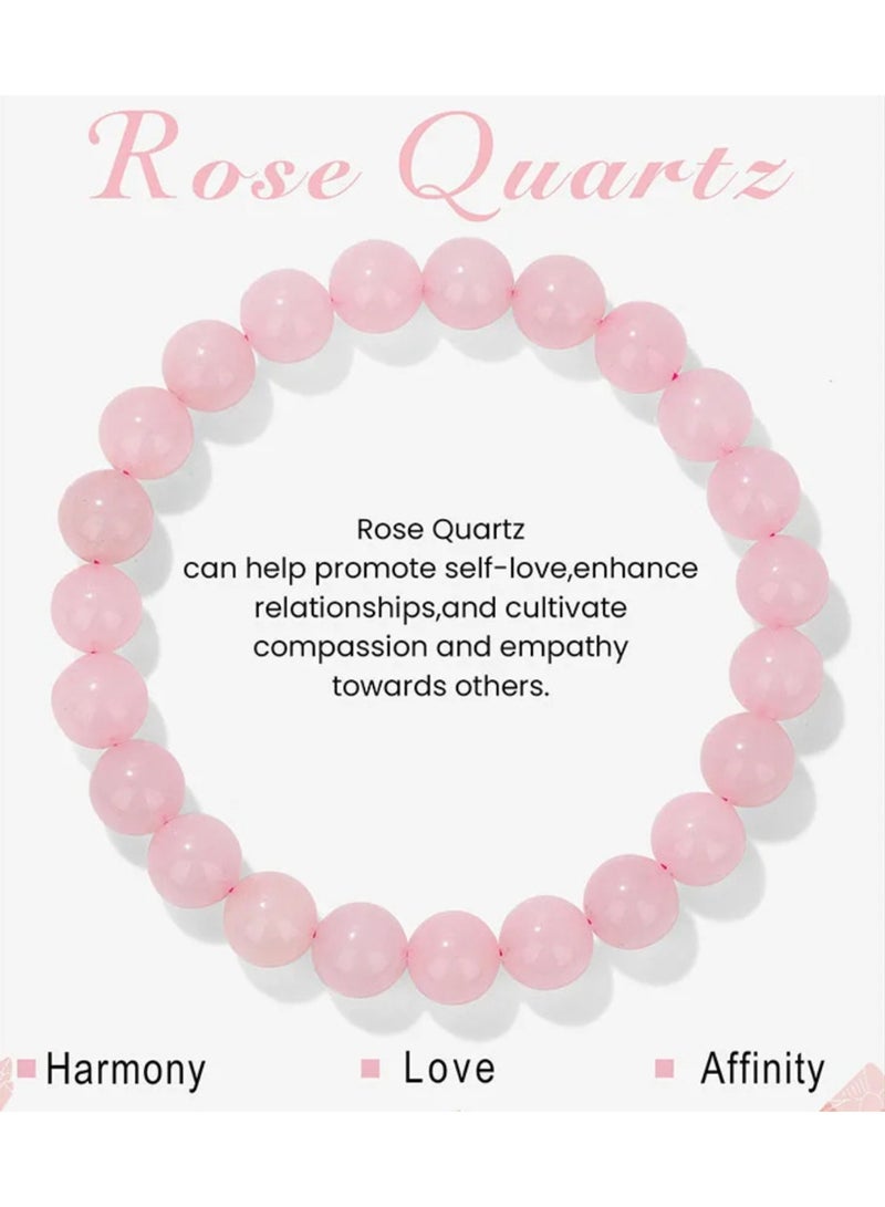 8mm Natural Stone Bracelet Elastic Beads Handmade Bracelets Inspirational Gifts with Message Card