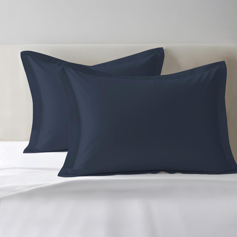 PIZUNA 100% Cotton King Size Pillow Cases 50 x 90 cm Dark Blue, 400 Thread Count Soft Luxurious Long Staple Cotton Sateen Weave Pillow Cover With 5cm Hem (Soft Pillowcase for Sleeping - 2PC) - Image 1