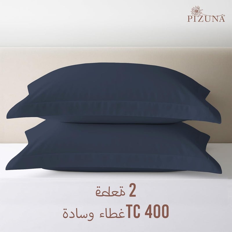 PIZUNA 100% Cotton King Size Pillow Cases 50 x 90 cm Dark Blue, 400 Thread Count Soft Luxurious Long Staple Cotton Sateen Weave Pillow Cover With 5cm Hem (Soft Pillowcase for Sleeping - 2PC) - Image 3
