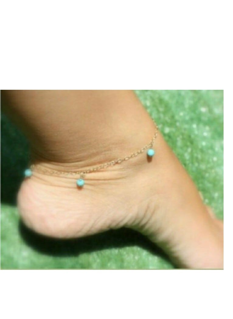 اكسوارات ار ايه خلخال  بسلسلة فضى مميزة مع حبات الفيروز  - Image 1